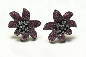 Vintage Kenneth Jay Lane Purple Crystal Flower Earrings