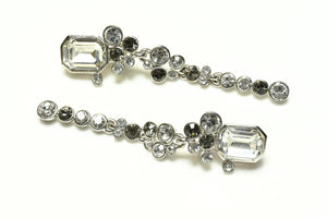 Oscar de la Renta Silver Tone Gray Crystal Drop Earrings