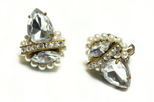 Vintage 1950's Francoise Montague Paris Pearl Crystal Earrings
