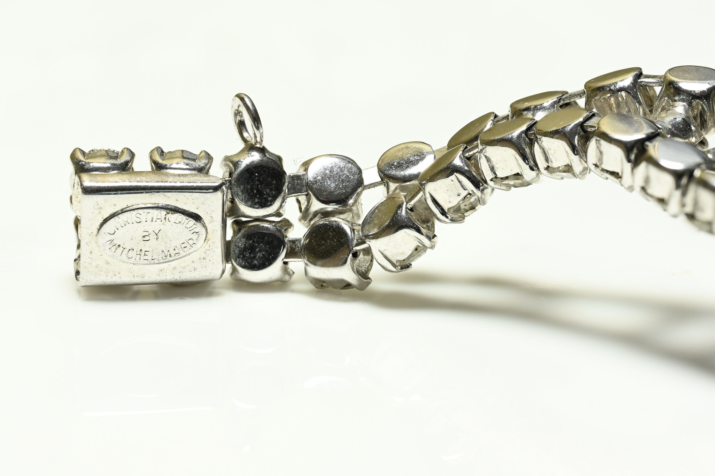Vintage Christian Dior by Mitchel Maer Rhodium Plated Blue Crystal Flower Bracelet