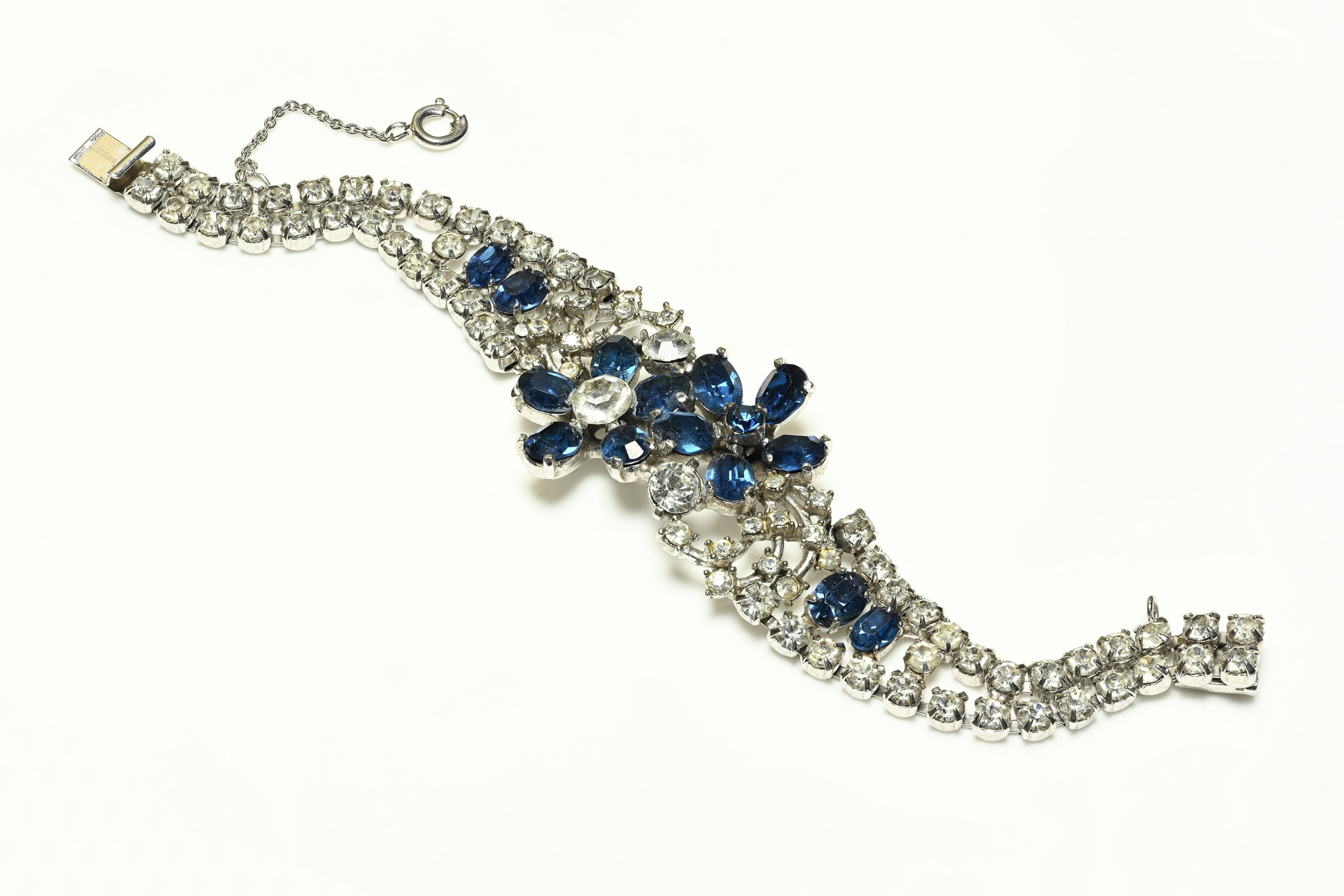 Vintage Christian Dior Blue Crystal Flower Bracelet