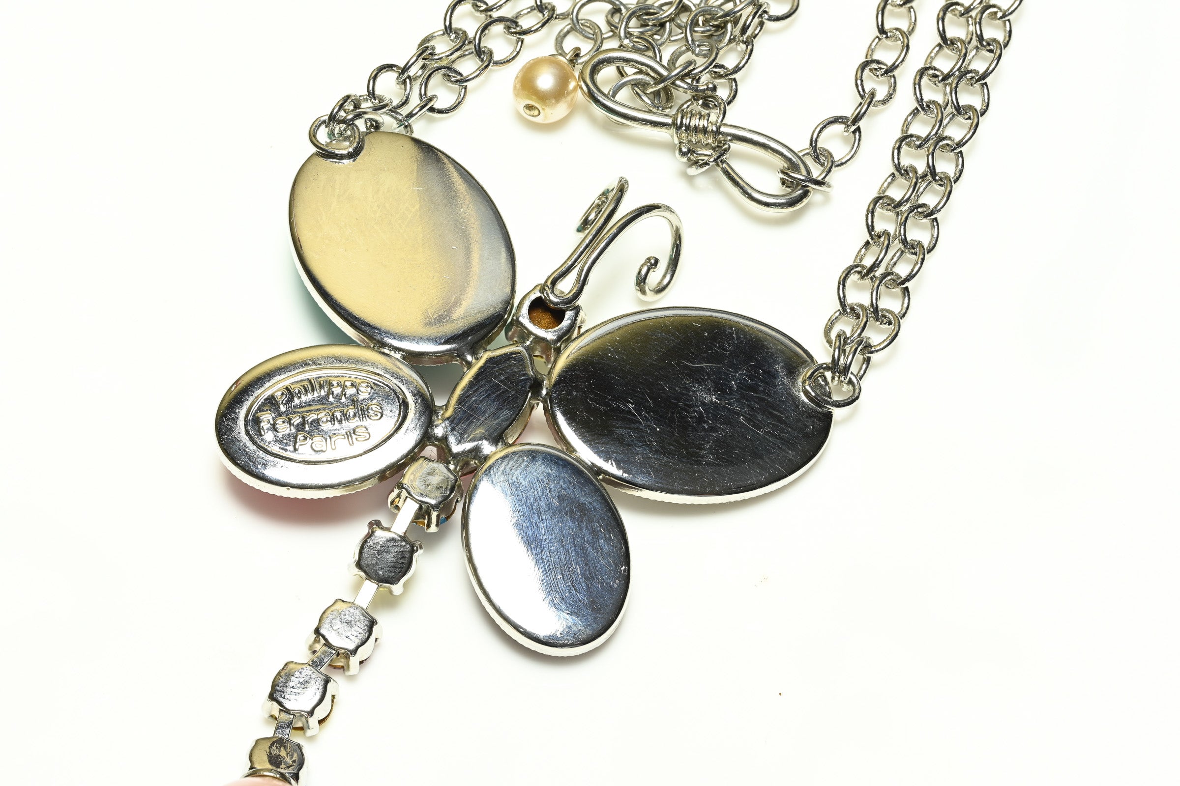 Philippe Ferrandis Paris Mother of Pearl Blue Pink Butterfly Necklace 3