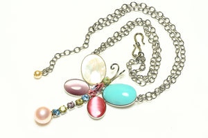 Philippe Ferrandis Paris Mother of Pearl Blue Pink Butterfly Necklace