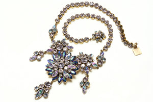 Vintage 1950's Austrian Purple Aurora Borealis Crystal Flower Necklace