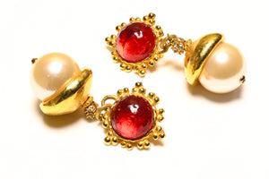 Philippe Ferrandis Paris Gripoix Red Poured Glass Pearl Earrings