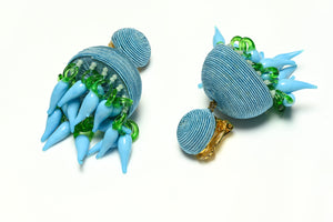 Rebecca de Ravenel Blue Cord Green Glass Tassel Earrings
