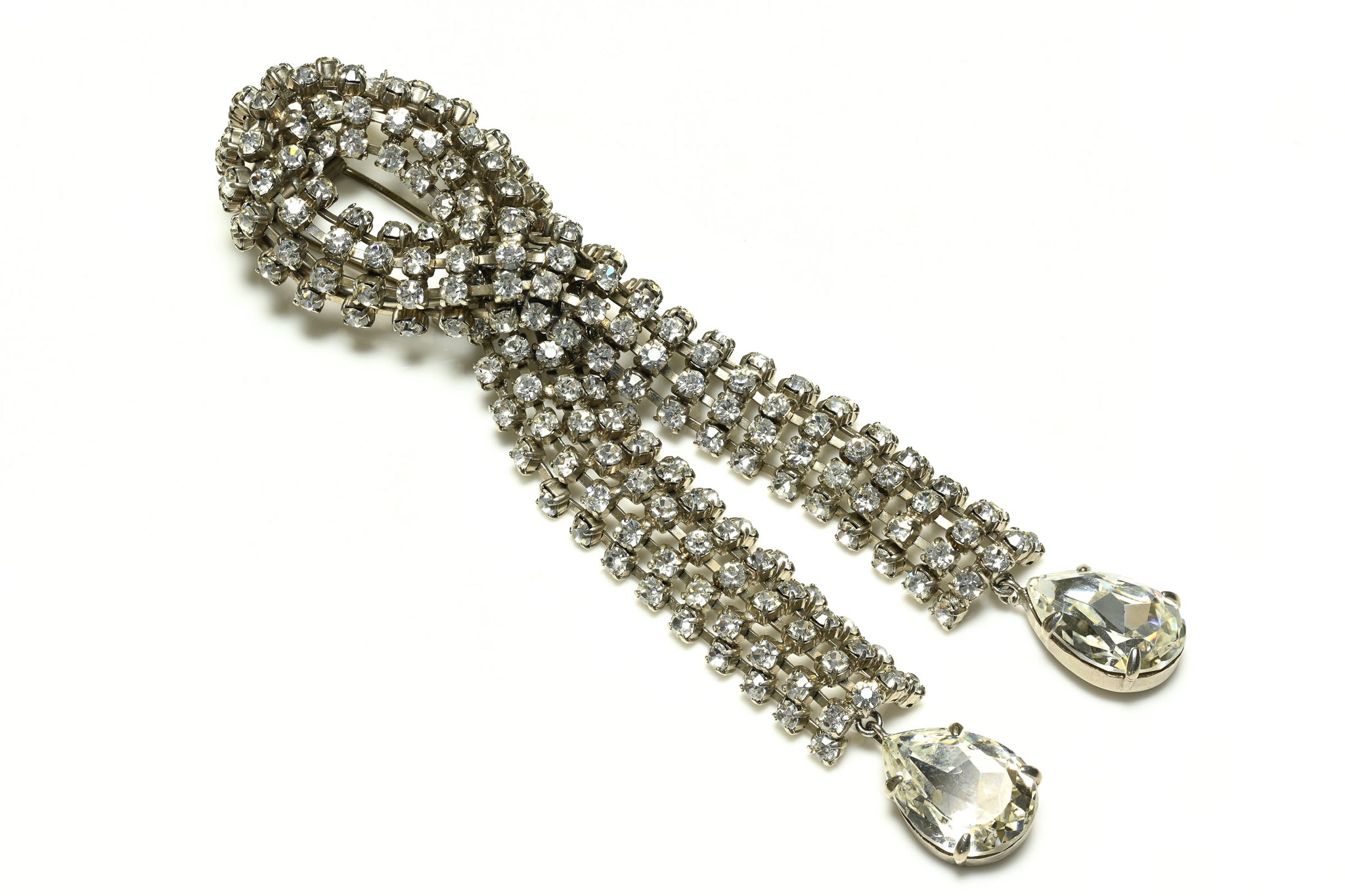 Roger Jean-Pierre Paris 1950's Crystal Belle Epoque Style Tassel Brooc