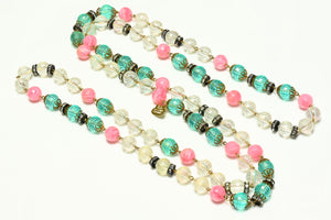 Vintage Hobe Roaring Twenties Pink Green Crystal Beads Sautoir Necklace