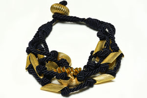 Vintage 1992 Fendi Black Cord Gold Plated Pasta Charm Necklace