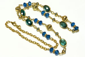 Vintage Carolee Green Blue Crystal Chain Sautoir Necklace