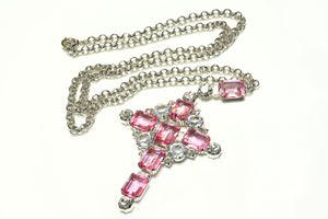 Alan Anderson Pink Crystal Large Cross Pendant Necklace