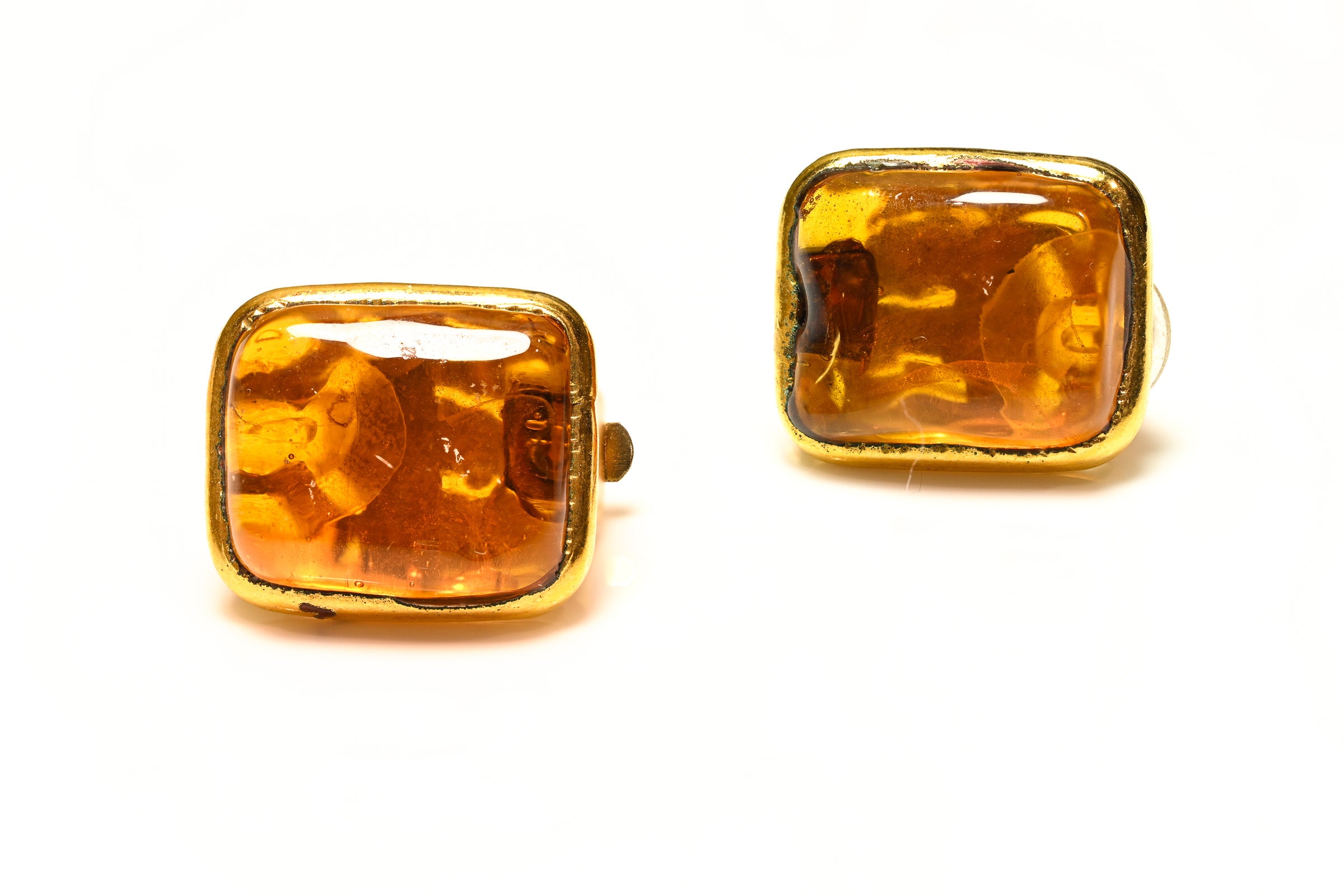 Vintage Maison Gripoix Paris Brown Amber Poured Glass Earrings