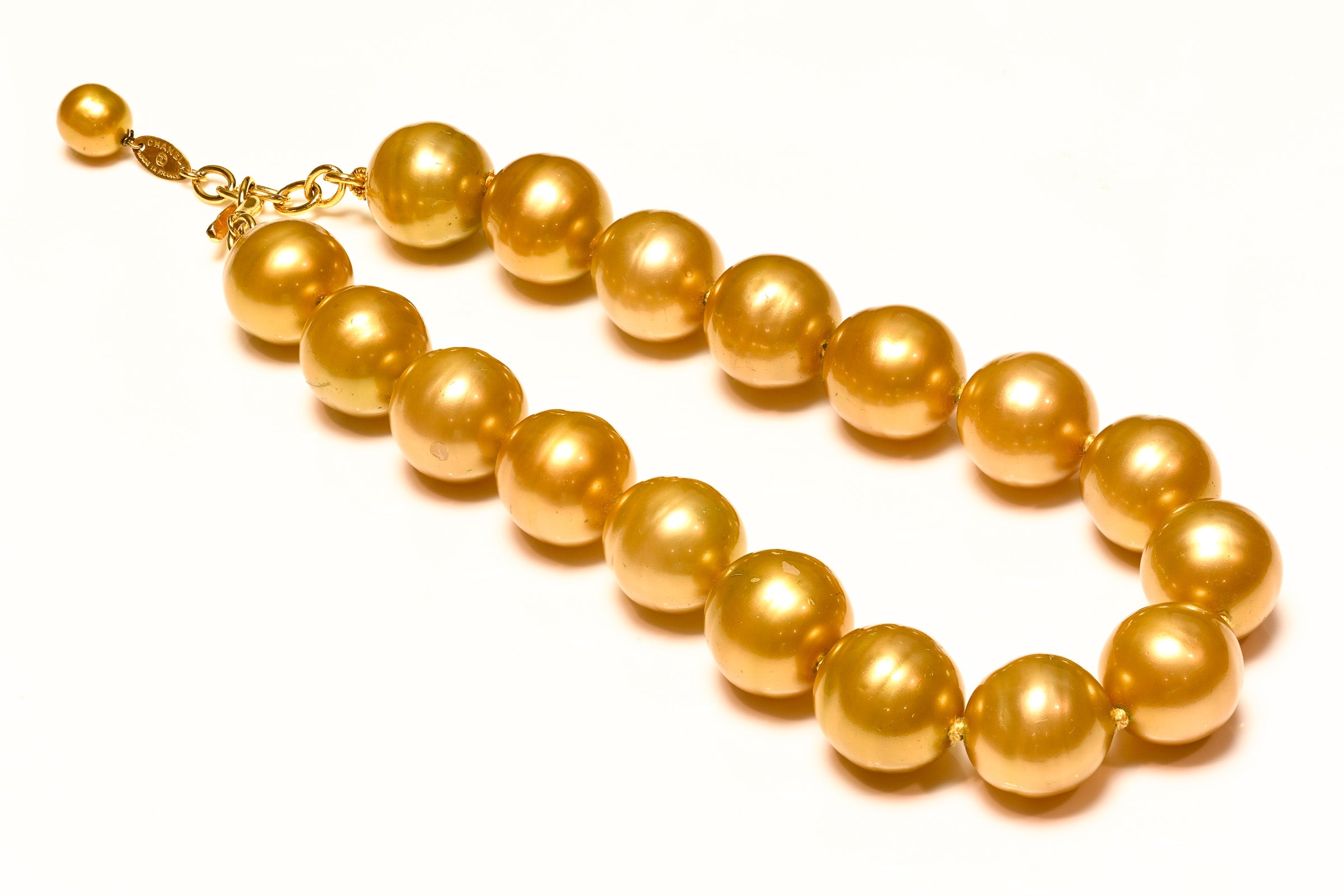 Vintage 1990's Chanel Paris Gold Glass Pearls Choker Necklace 1
