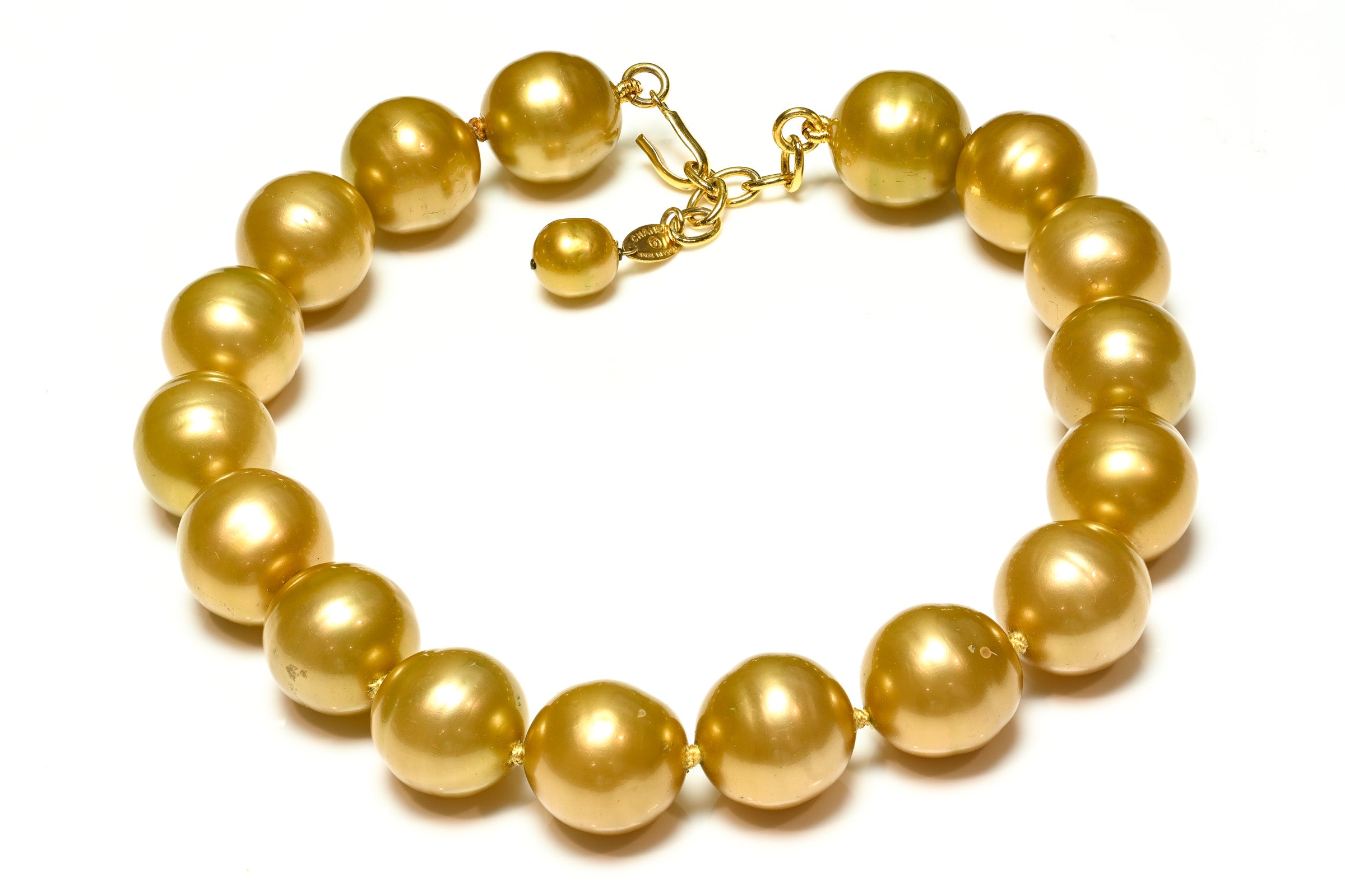Vintage 1990's Chanel Paris Gold Glass Pearls Choker Necklace