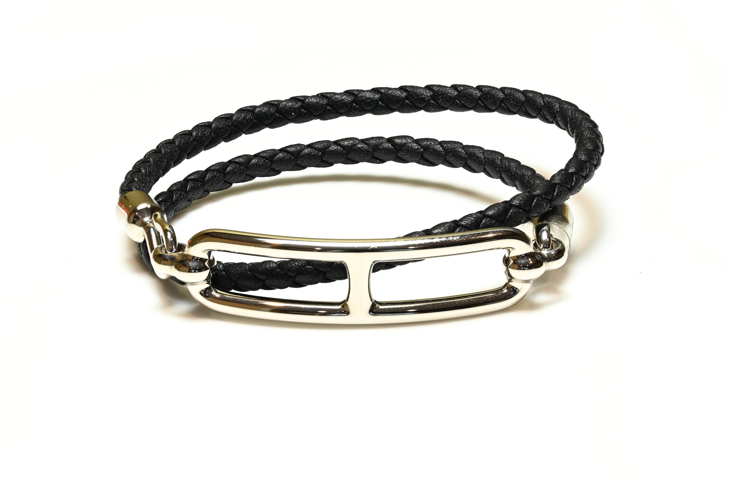 Hermes Paris Black Leather Roulis Double Tour Bracelet