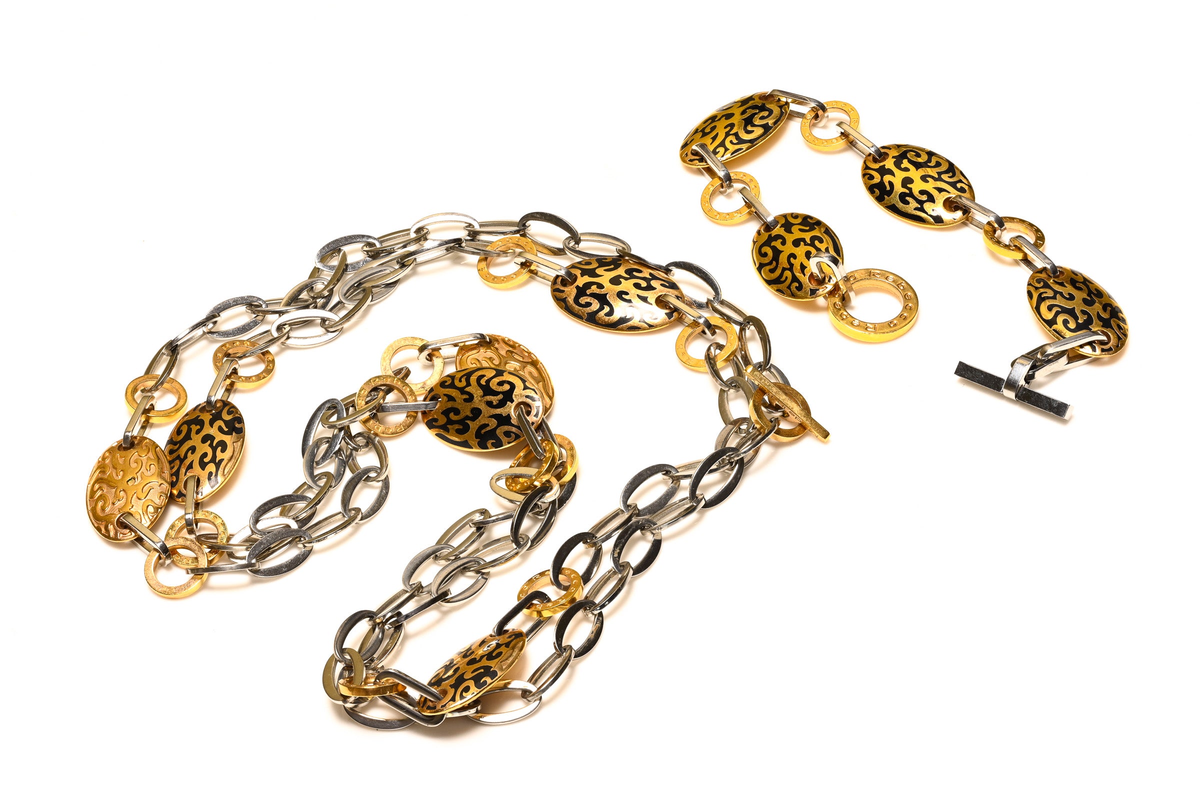 Rebecca St.Barth Silver Gold Plated Chain Necklace Bracelet Set 1