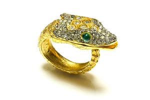 Vintage Kenneth Jay Lane Green Crystal Snake Cocktail Ring
