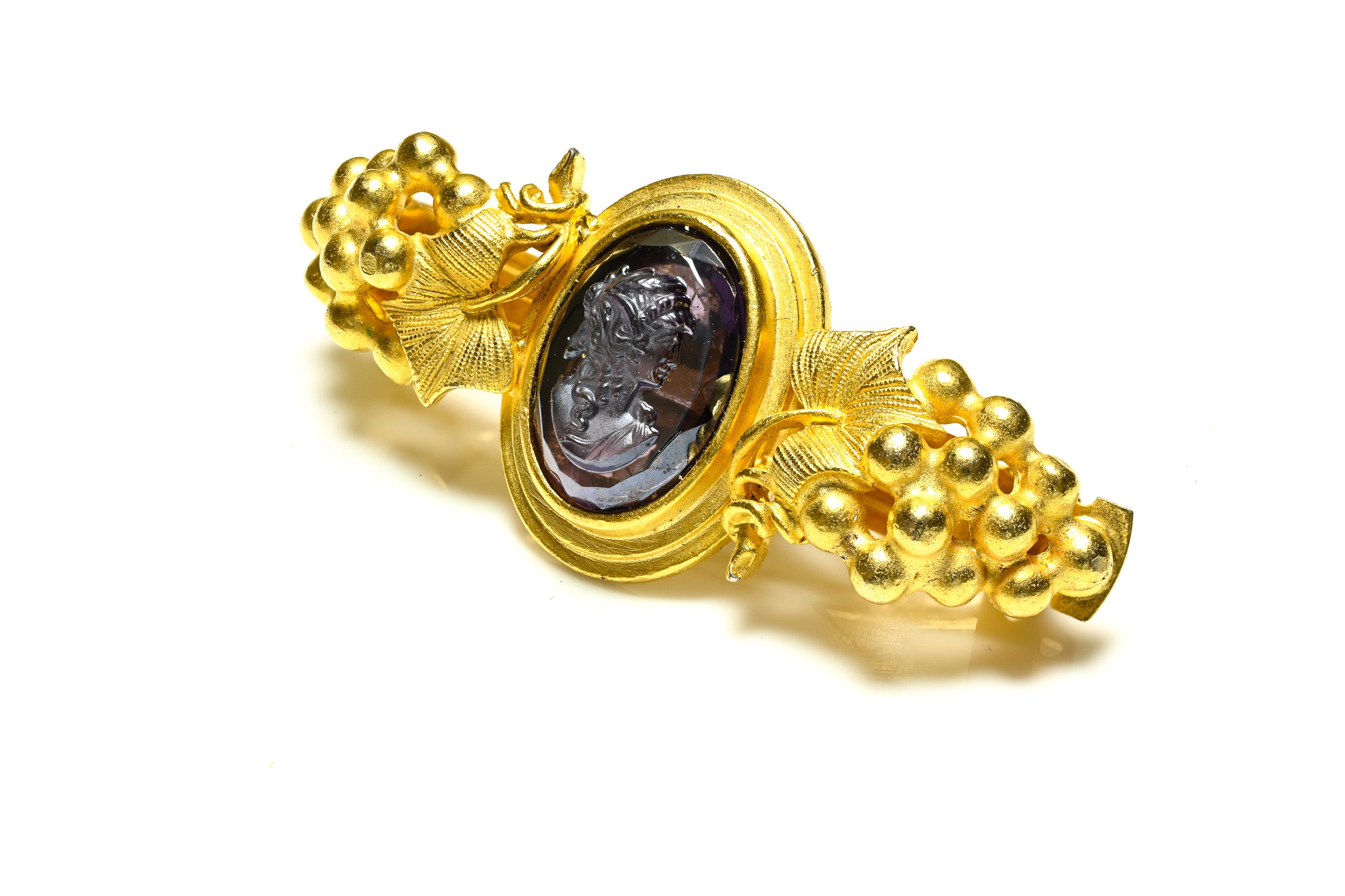 Kirks Folly Gold Plated Purple Glass Cameo Grape Hair Clip