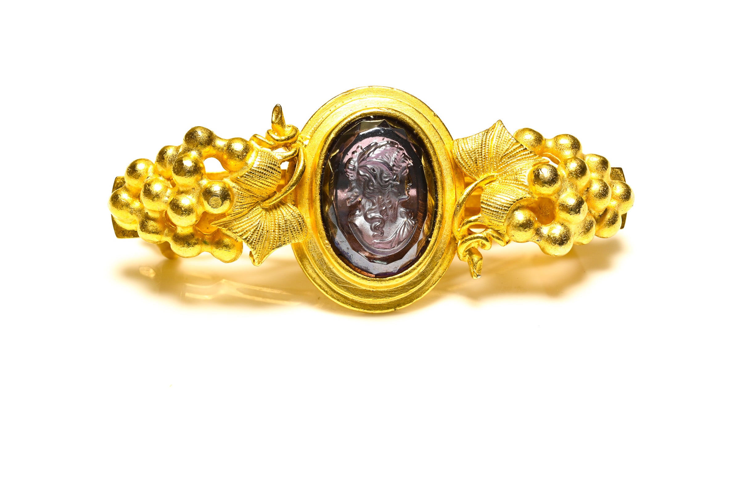 Kirks Folly Gold Plated Purple Glass Cameo Grape Hair Clip