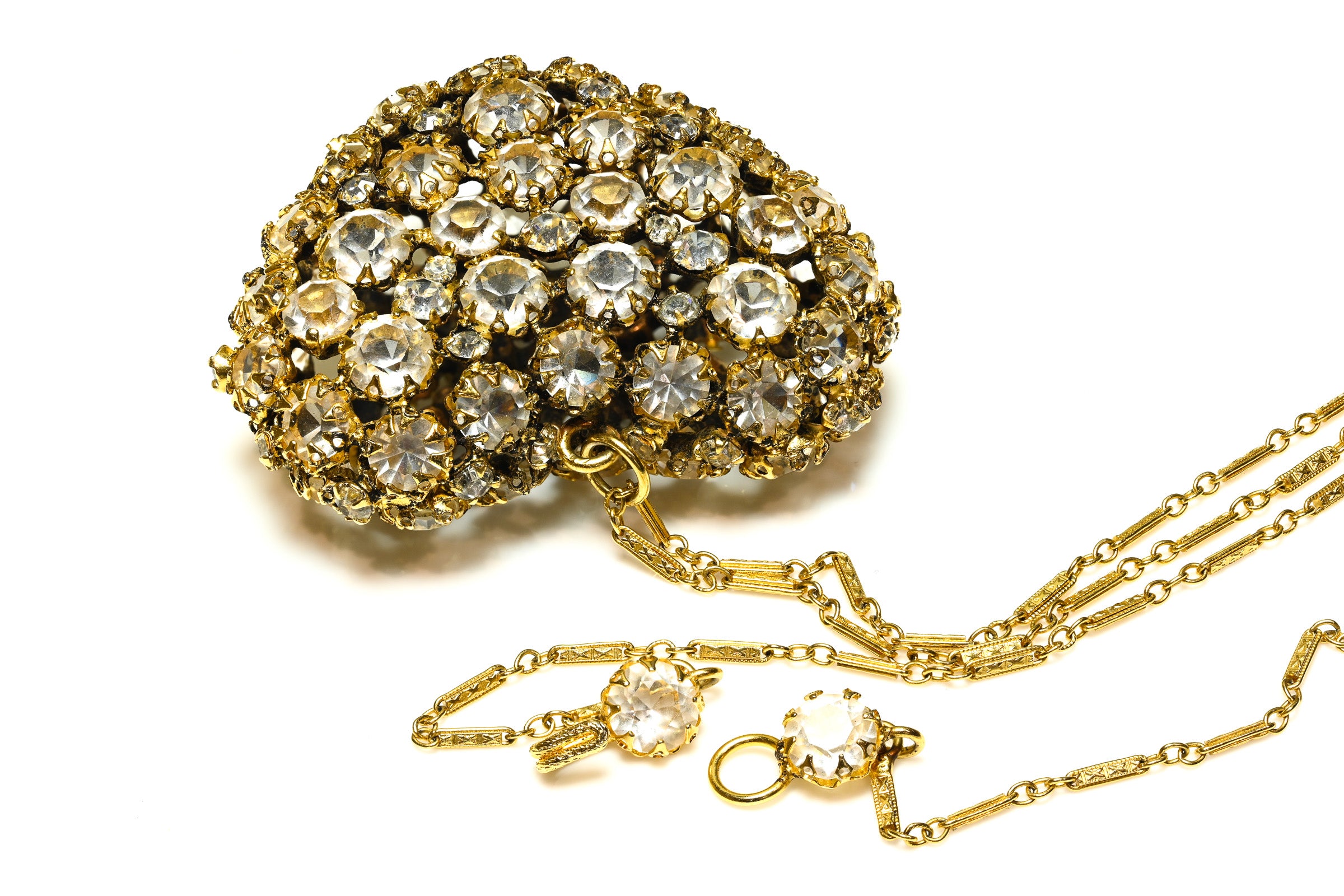 Schreiner NY 1950's Crystal Puffy Heart Pendant Necklace 1