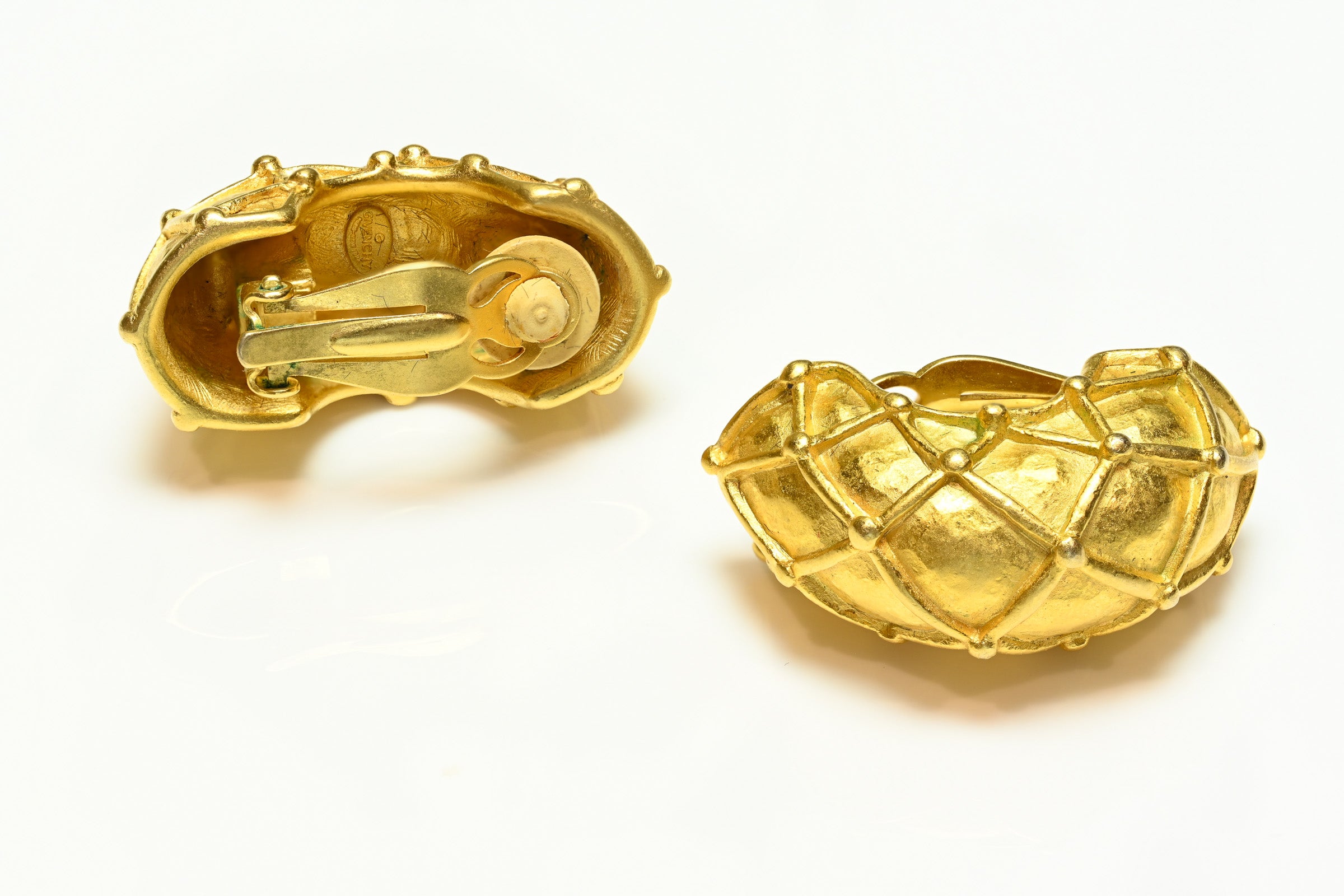 Vintage Givenchy Gold Plated Basket Weave Hoop Earrings