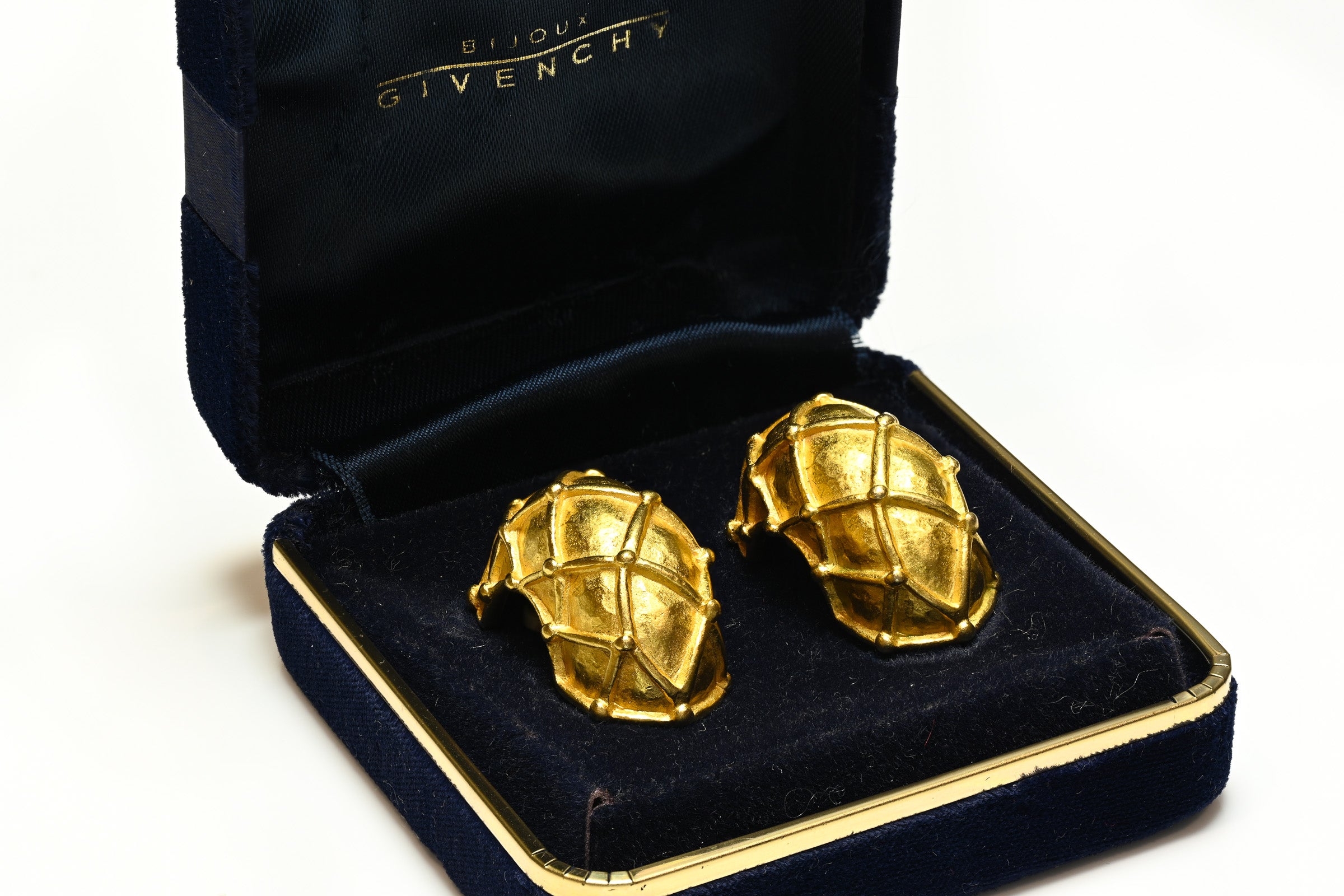 Vintage Givenchy Gold Plated Basket Weave Hoop Earrings