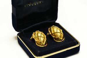 Vintage Givenchy Gold Plated Basket Weave Hoop Earrings