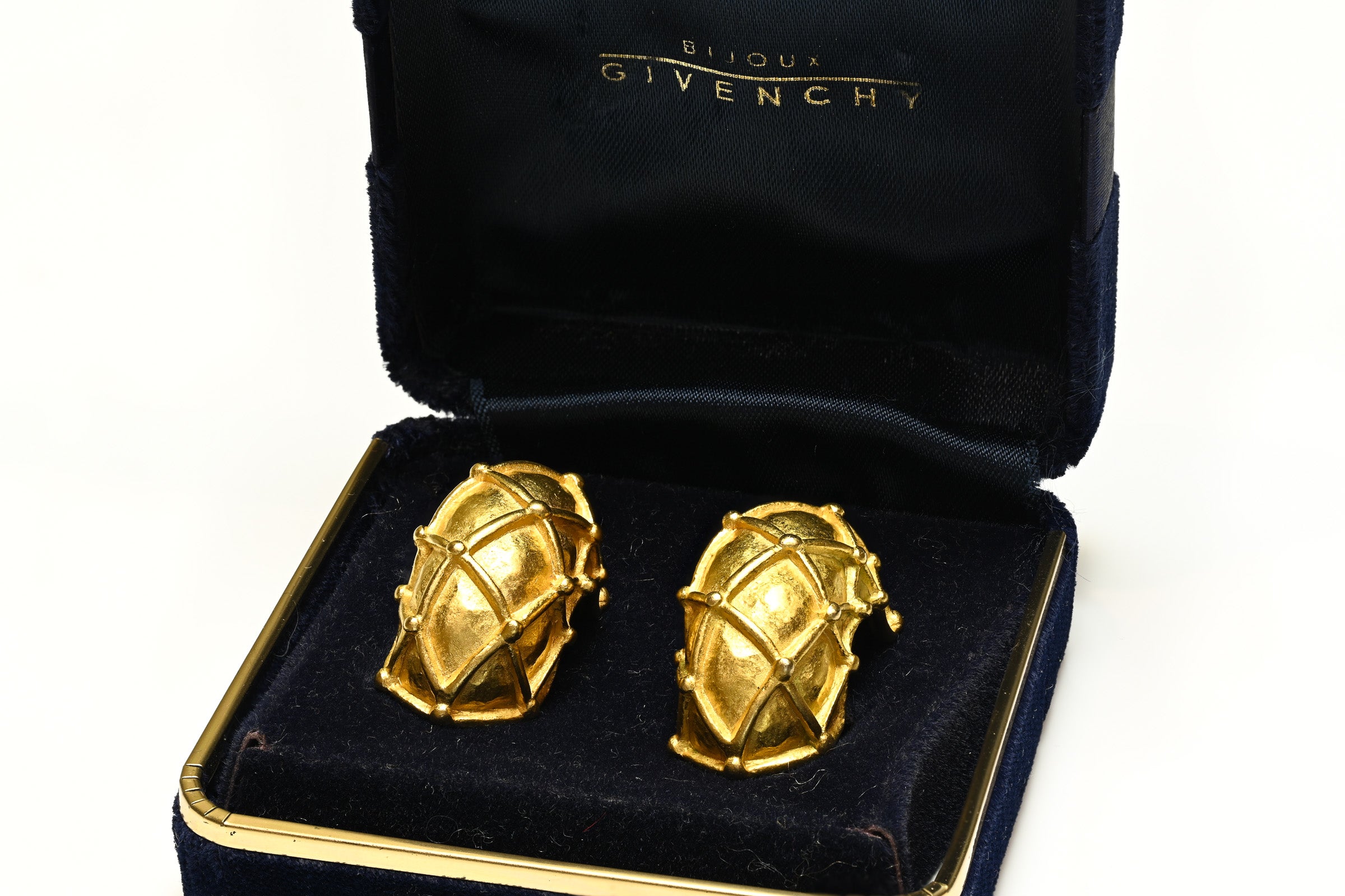 Vintage Givenchy Gold Plated Basket Weave Hoop Earrings