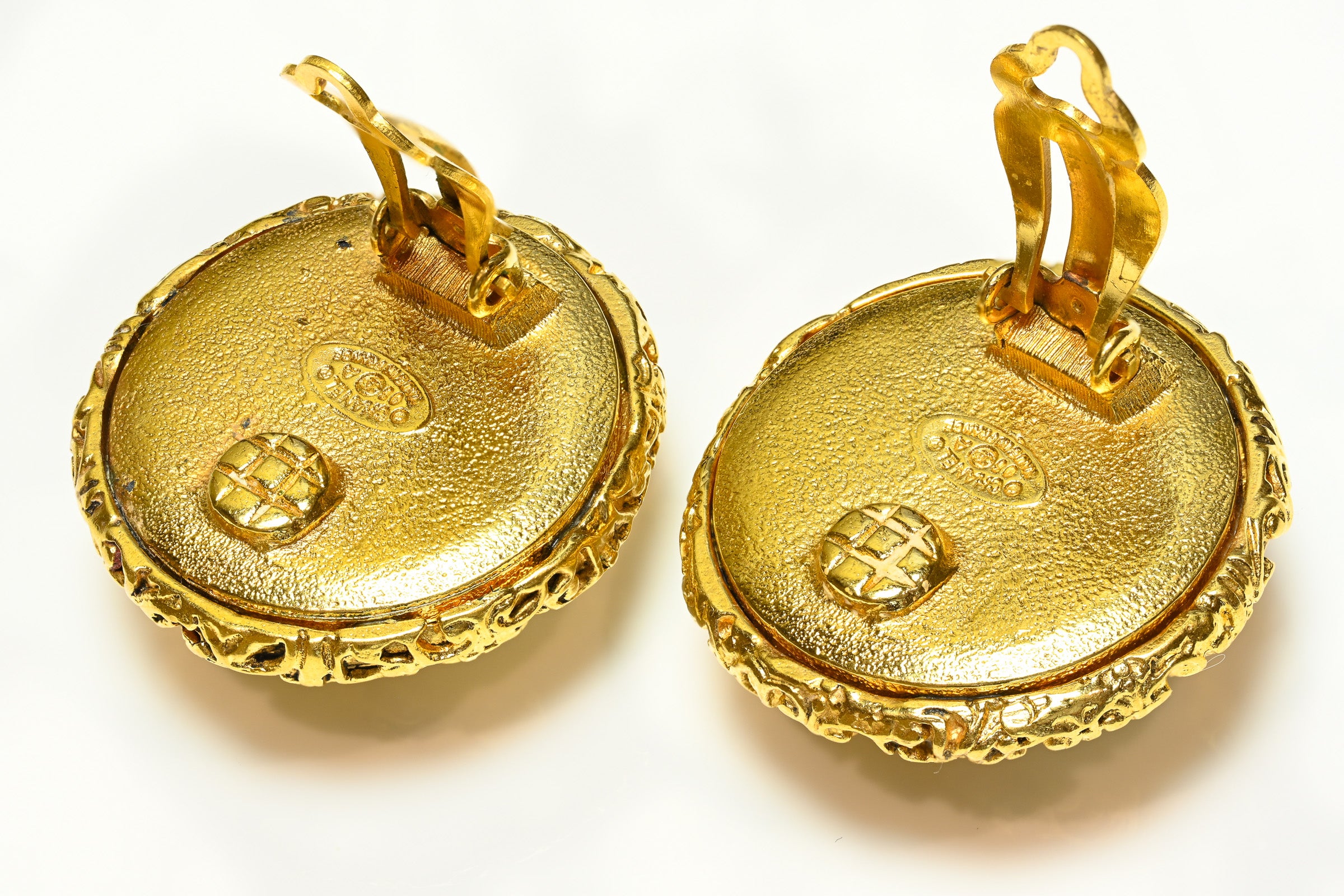 Vintage Chanel Paris Fall 1993 Lava CC Mirror Dome Earrings 2