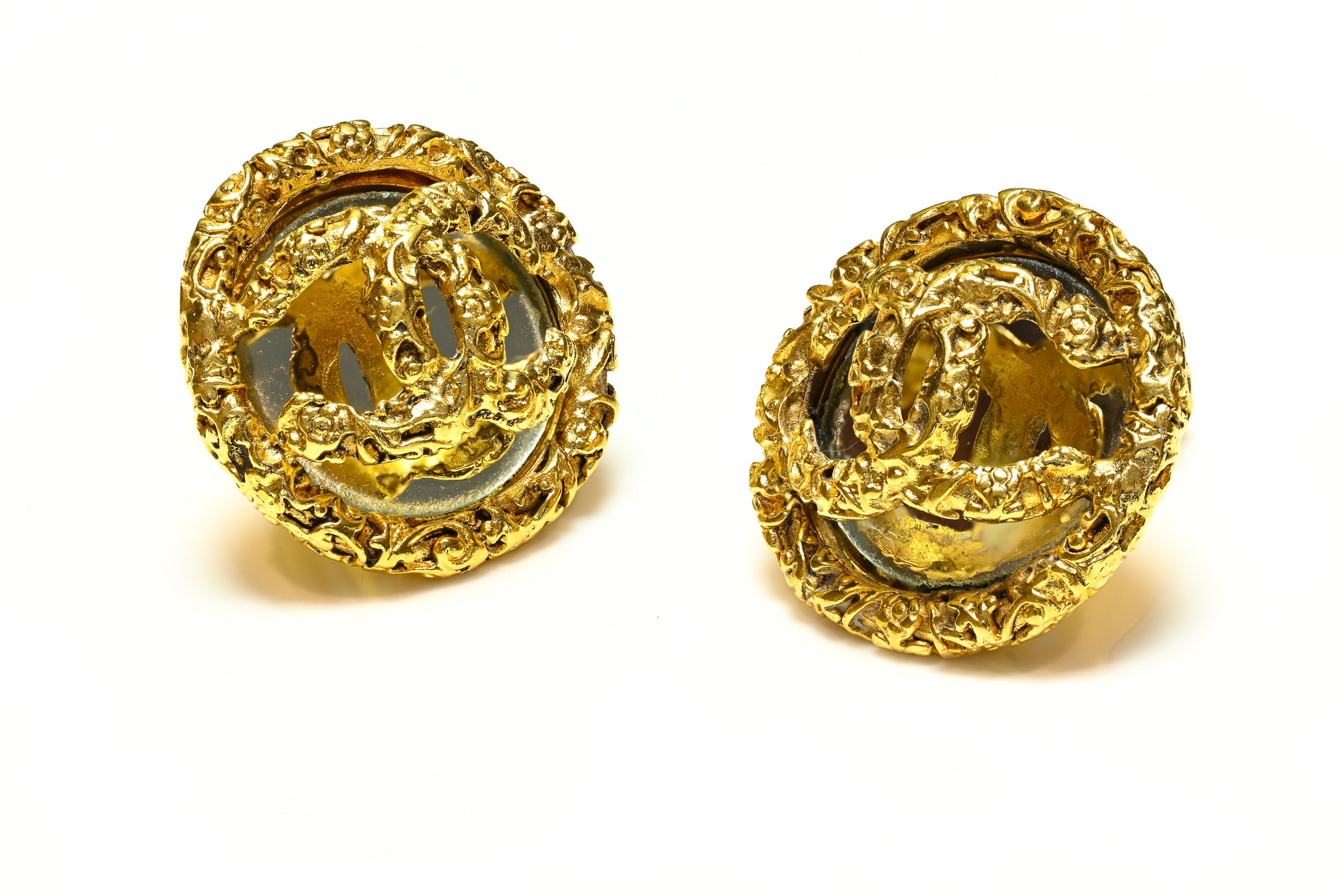 Vintage Chanel Paris Fall 1993 Lava CC Mirror Dome Earrings 1