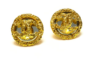 Vintage Chanel Paris Fall 1993 Lava CC Mirror Dome Earrings