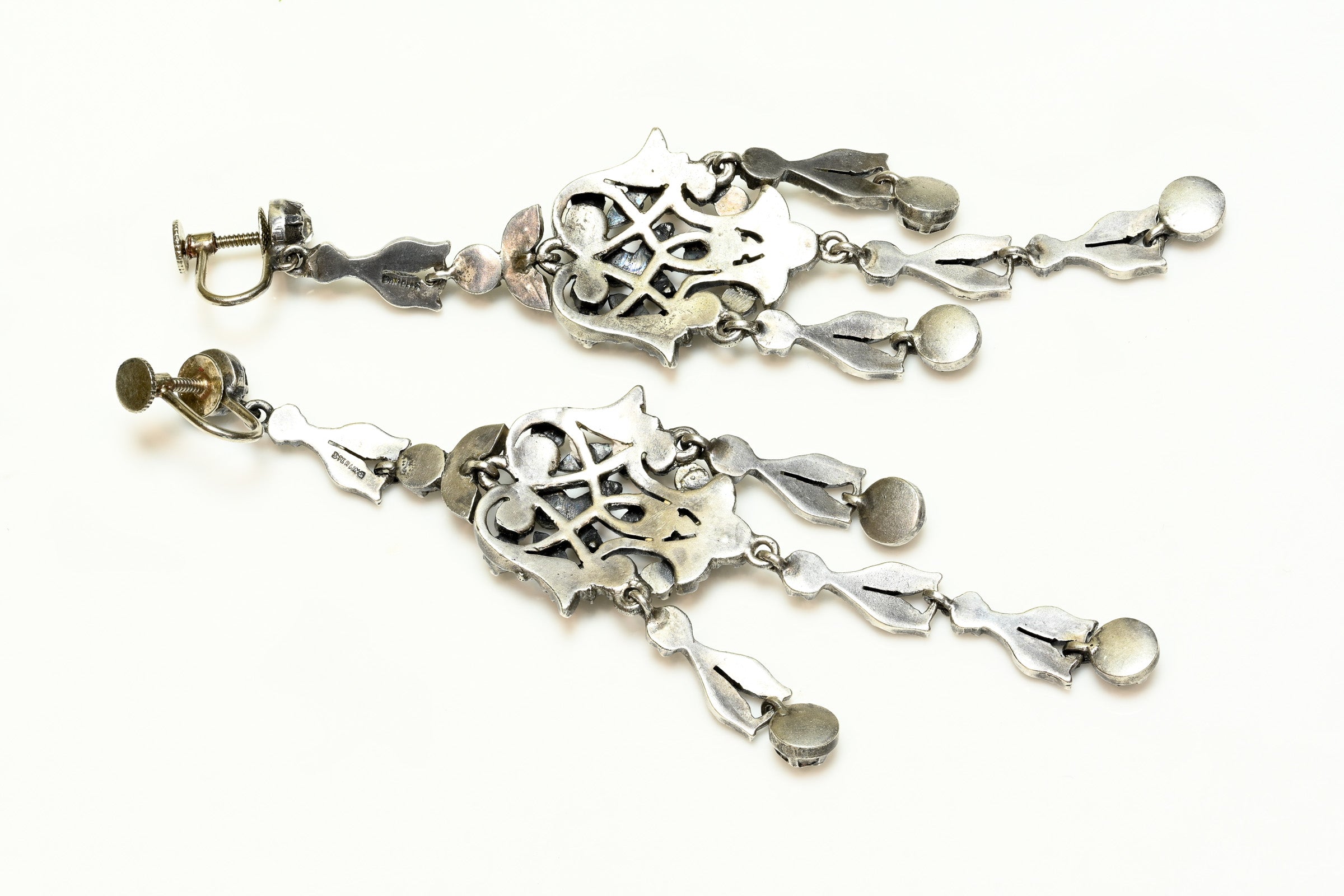 Antique 1920's Silver Paste Long Chandelier Earrings