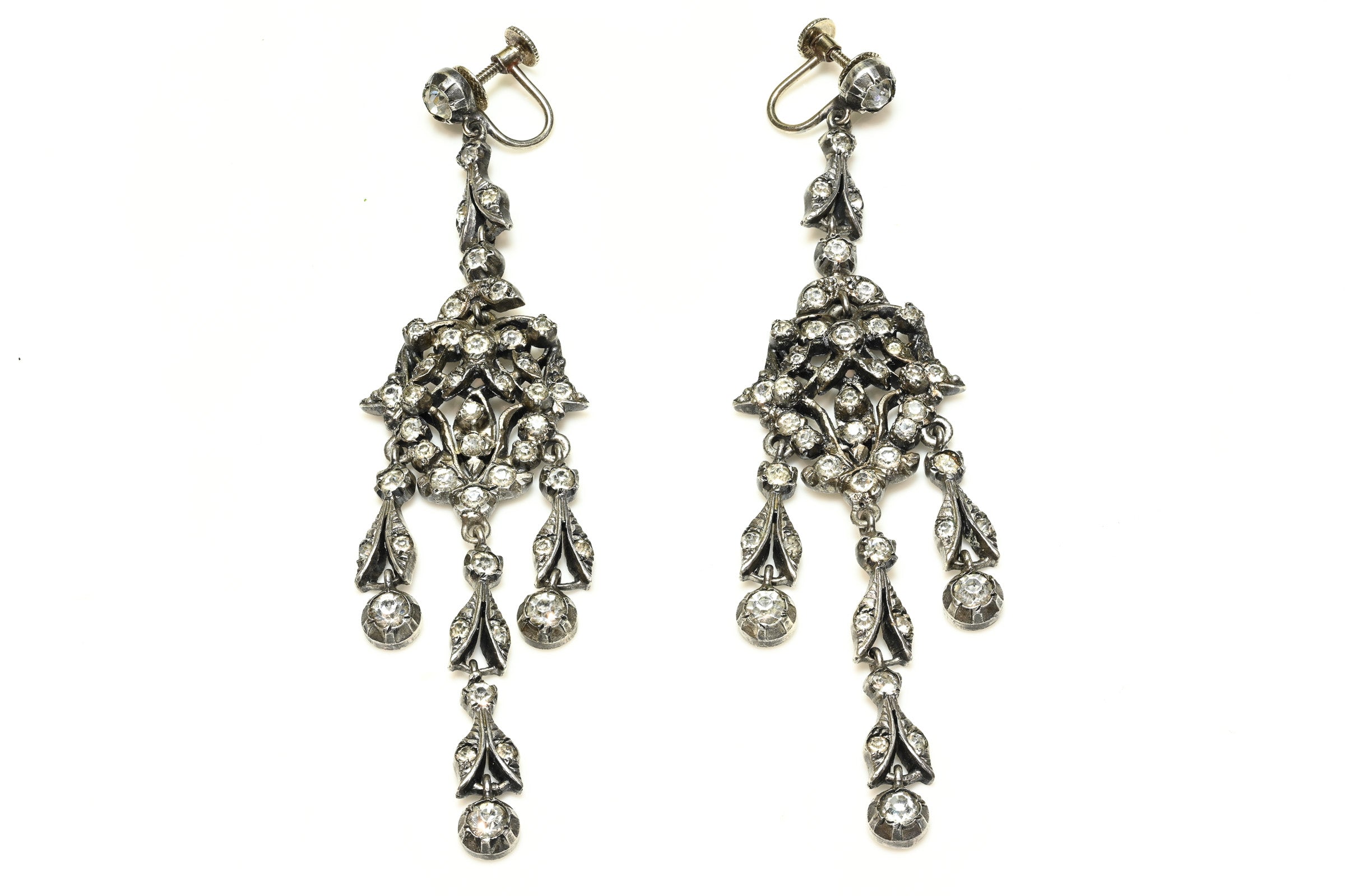 Antique 1920's Silver Paste Long Chandelier Earrings