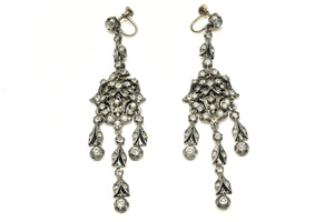 Antique 1920's Silver Paste Long Chandelier Earrings