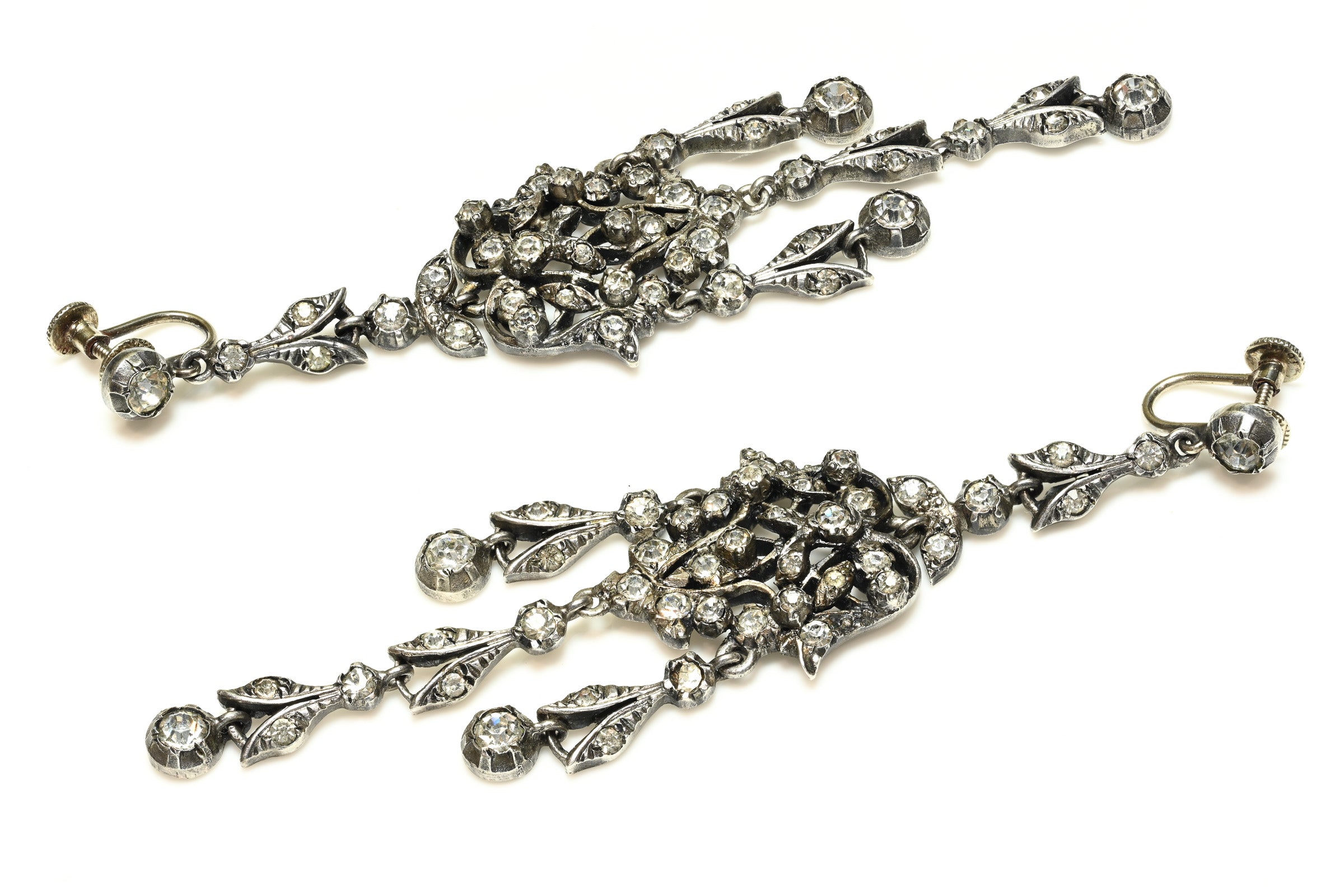 Antique 1920's Silver Paste Long Chandelier Earrings