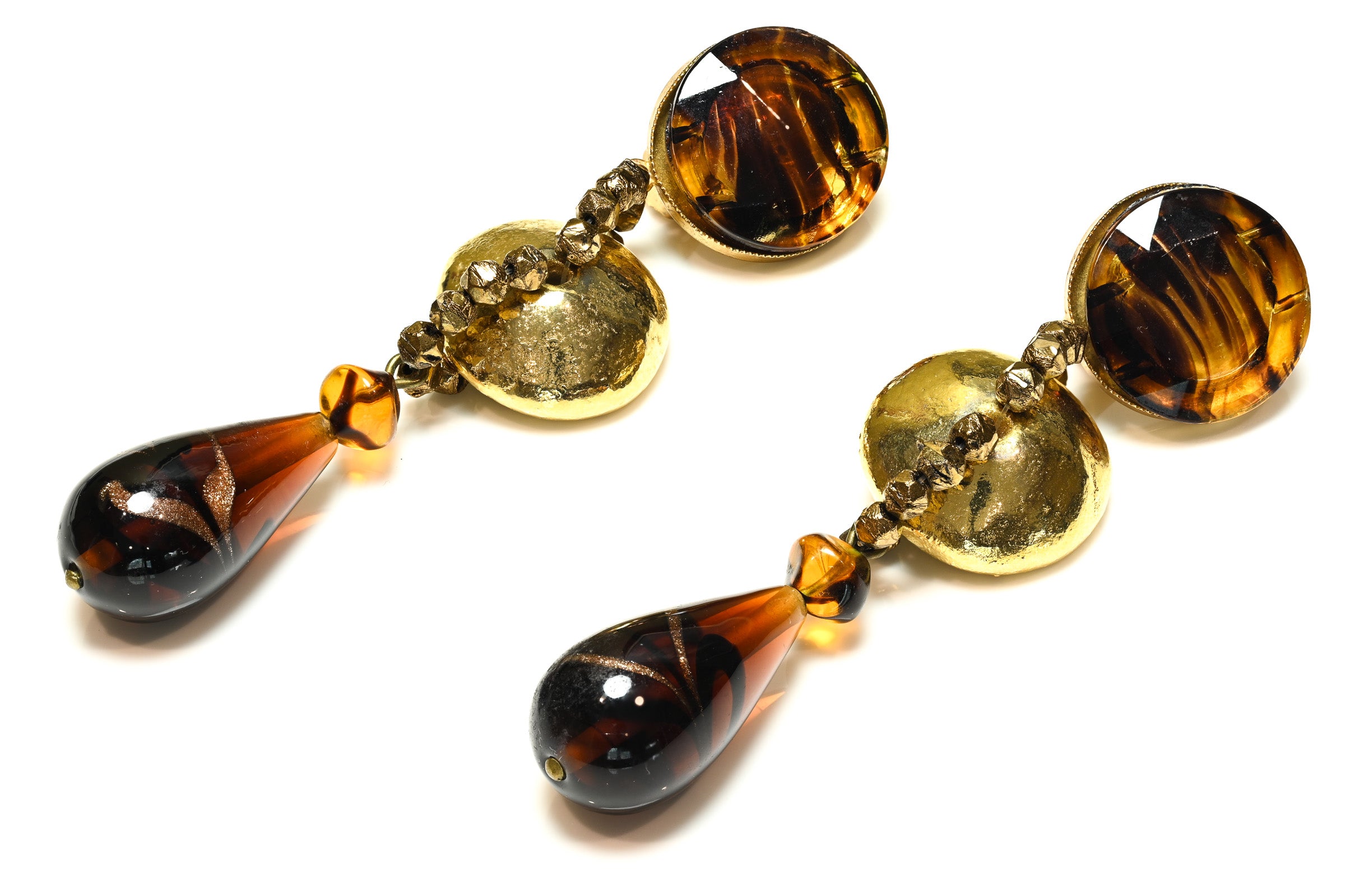 Vintage Yves Saint Laurent Rive Gauche Brown Glass Drop Earrings
