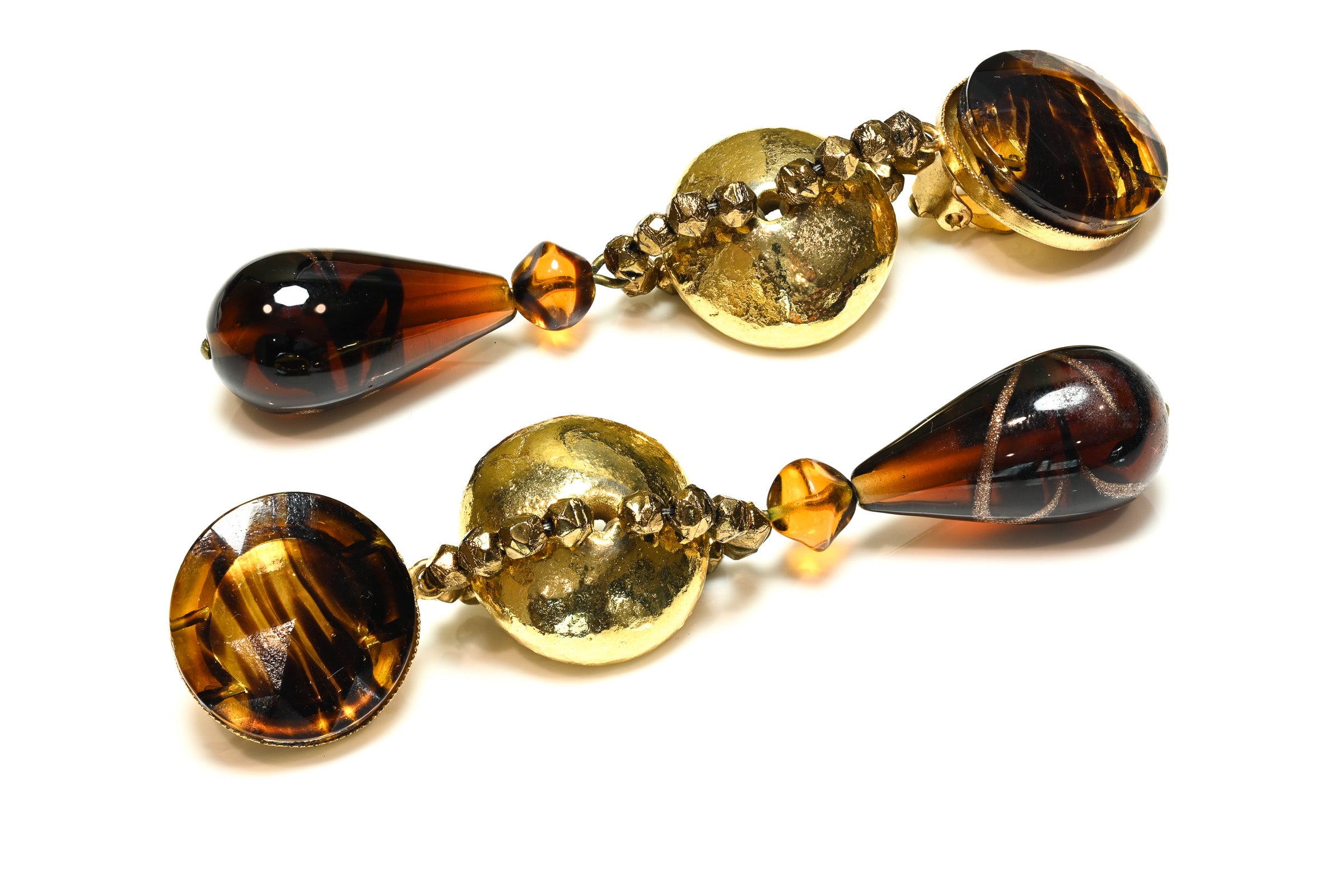 Vintage Yves Saint Laurent Rive Gauche Brown Glass Drop Earrings 1