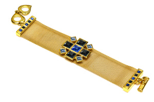 Vintage Yves Saint Laurent Paris Blue Crystal Cross Mesh Bracelet