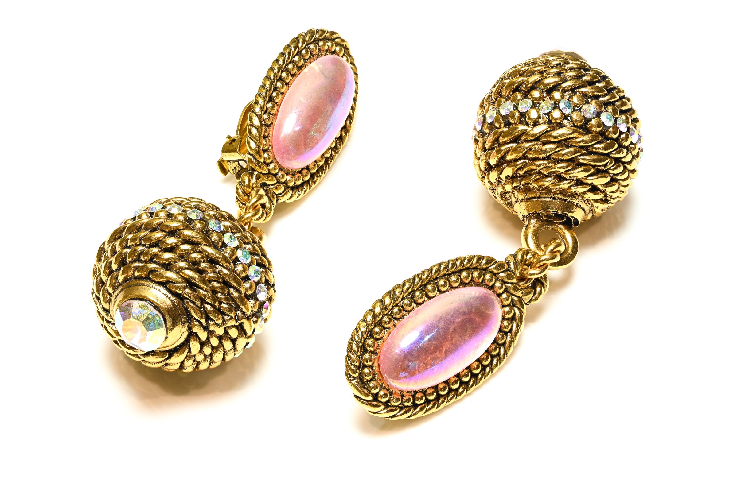 Vintage Claire Deve Paris Pink Crystal Drop Earrings 1