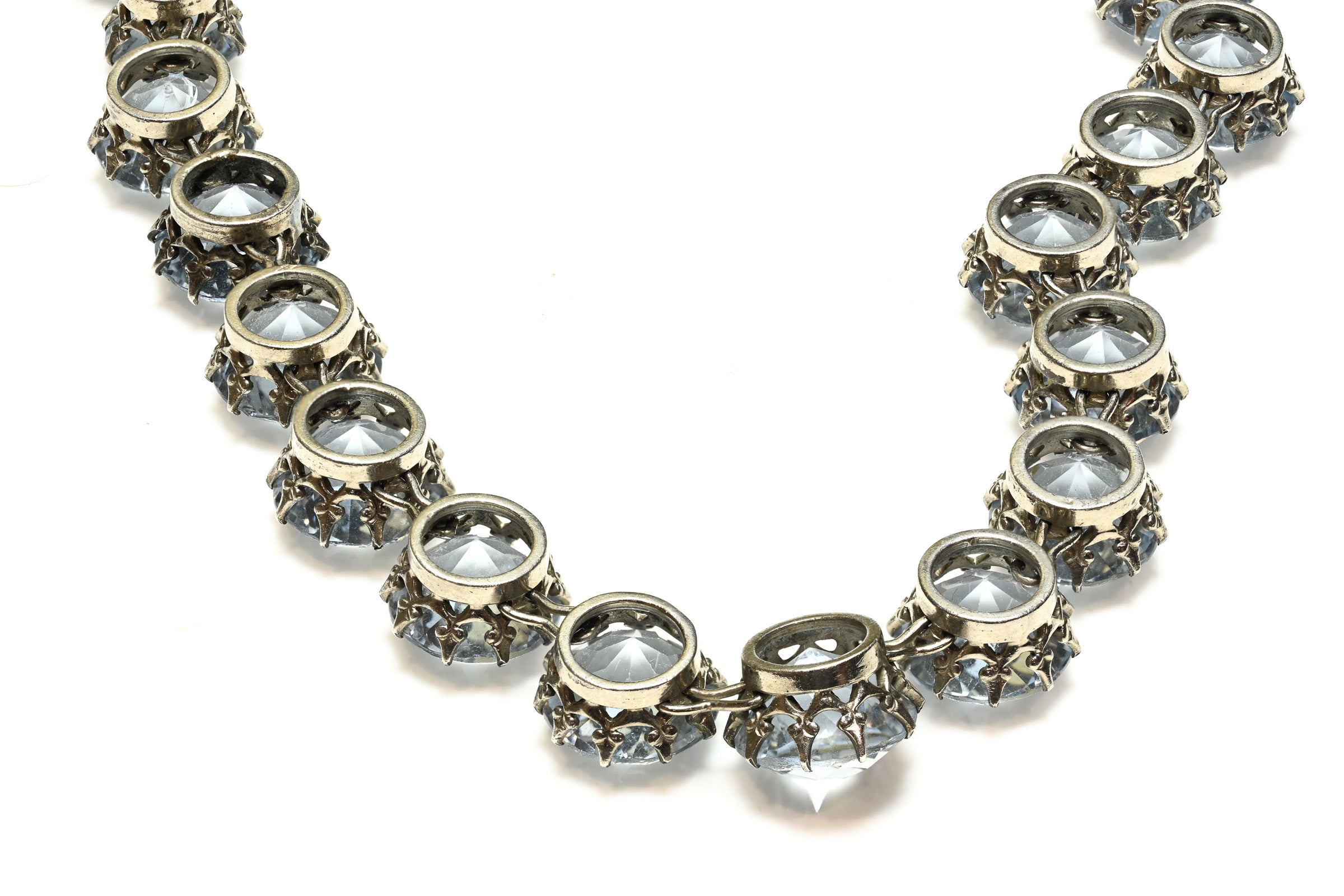Vintage French Silver Aqua Paste Riviere Necklace 3