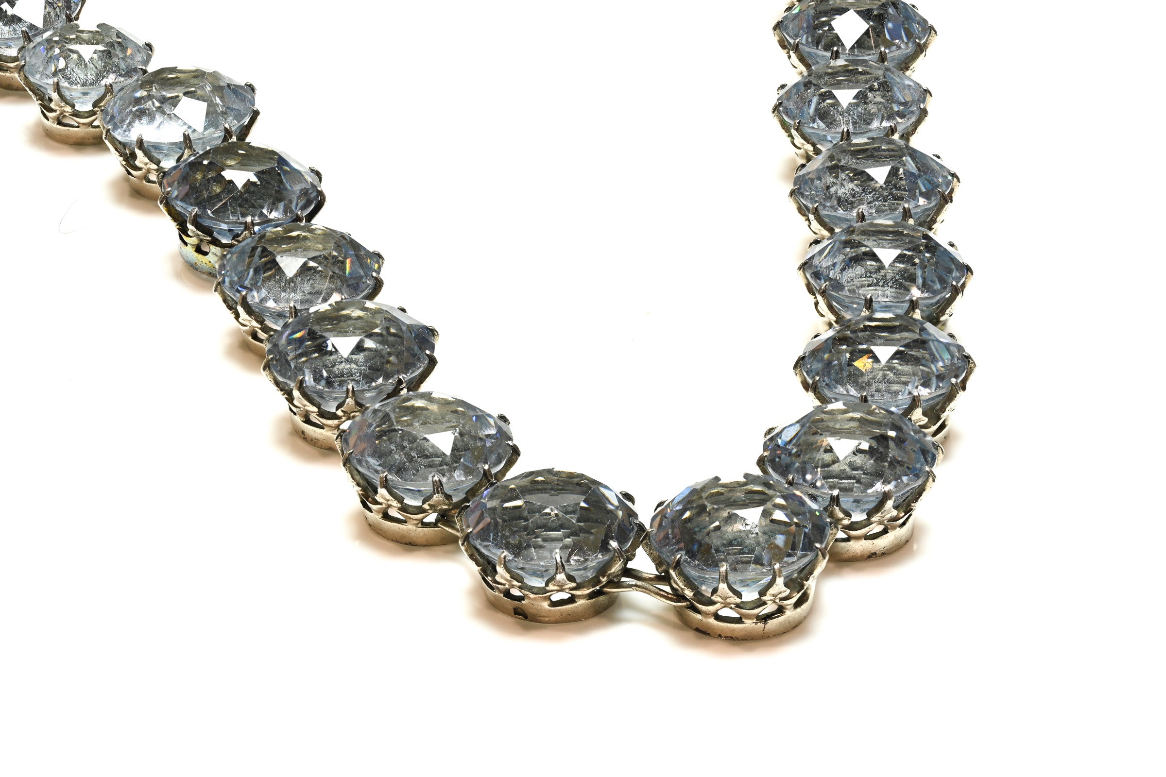 Vintage French Silver Aqua Paste Riviere Necklace 2