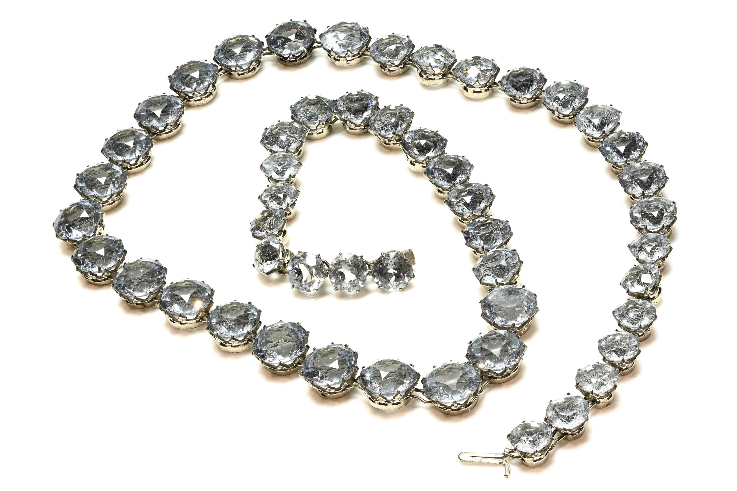 Vintage French Silver Aqua Paste Riviere Necklace