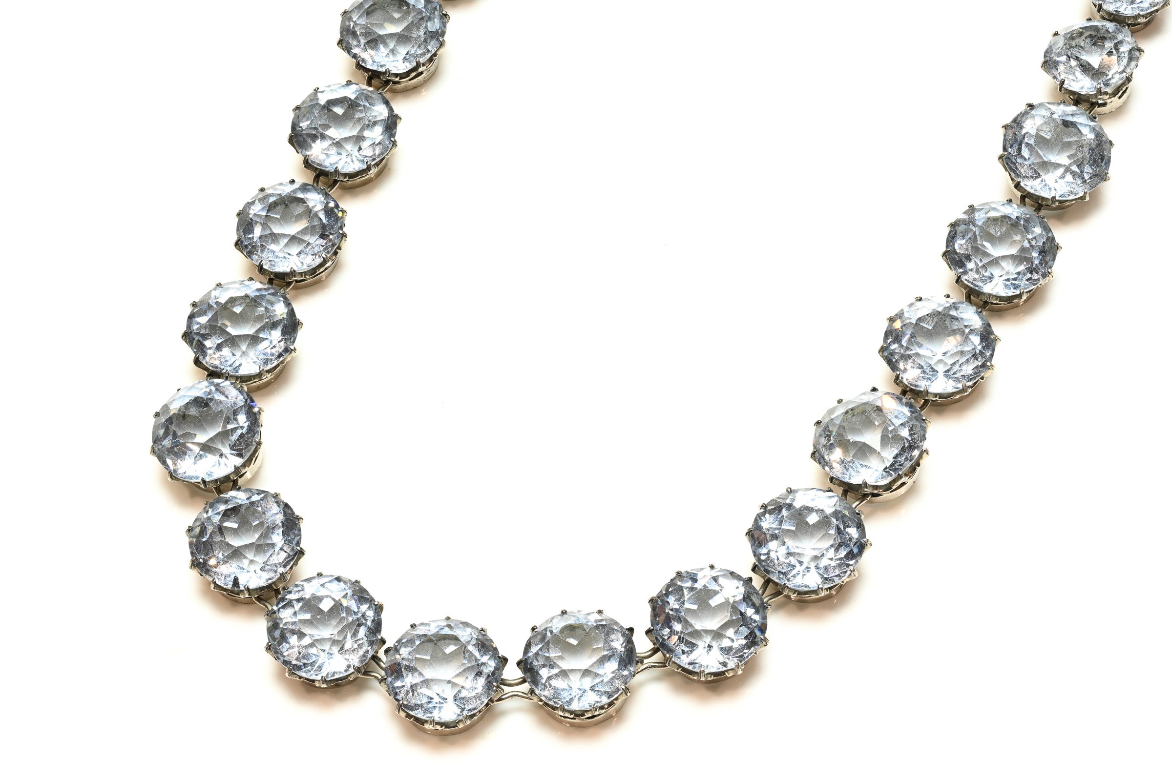 Vintage French Silver Aqua Paste Riviere Necklace 1