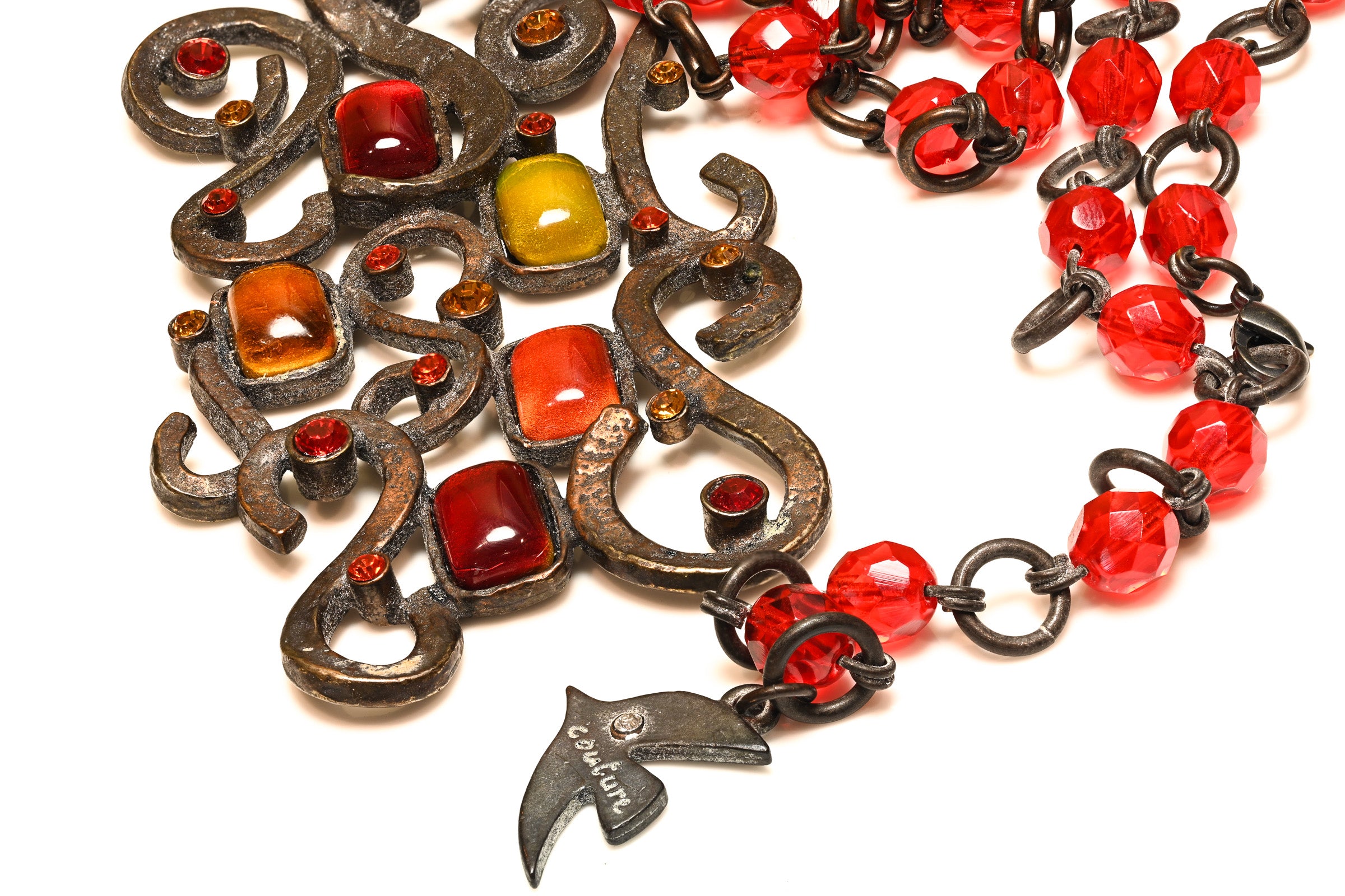 Vintage Cecile Jeanne Paris Red Crystal Pendant Necklace 3