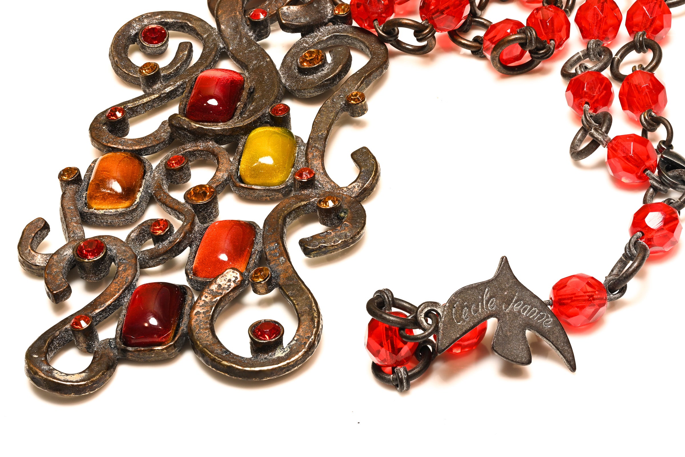 Vintage Cecile Jeanne Paris Red Crystal Pendant Necklace 2