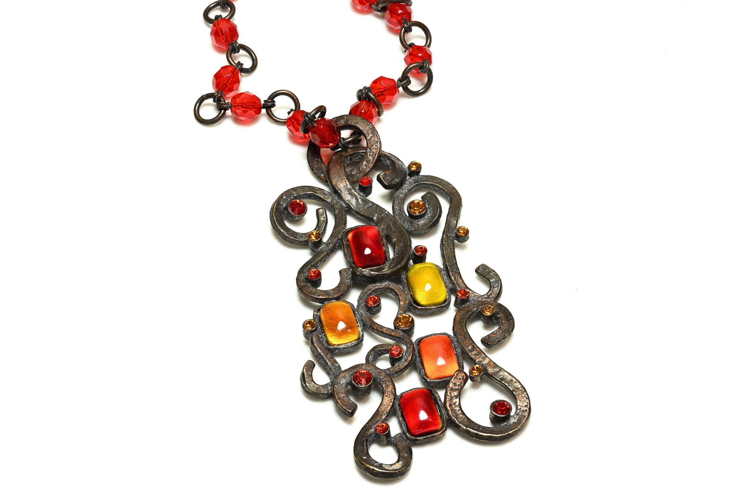 Vintage Cecile Jeanne Paris Red Crystal Pendant Necklace 1