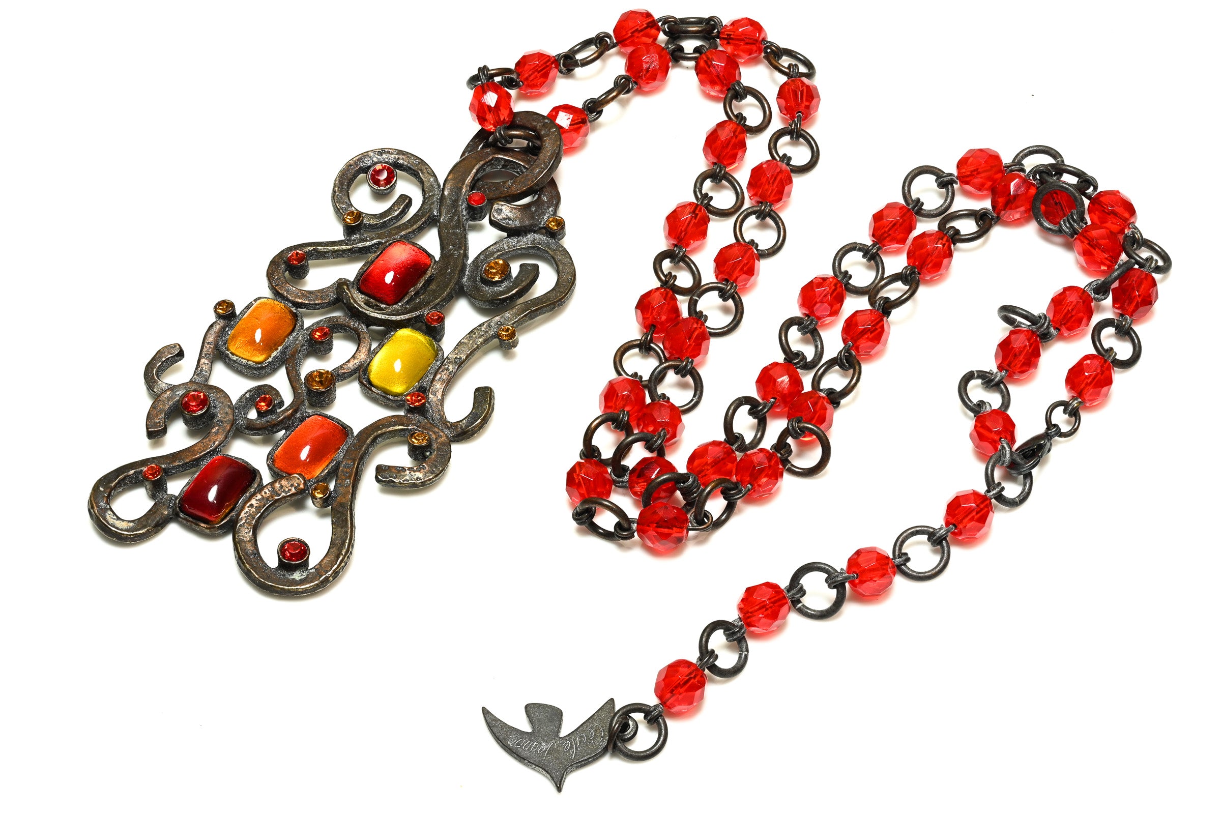 Vintage Cecile Jeanne Paris Red Crystal Pendant Necklace