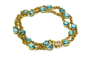 Vintage Yves Saint Lauren Blue Cabochon Chain Sautoir Necklace