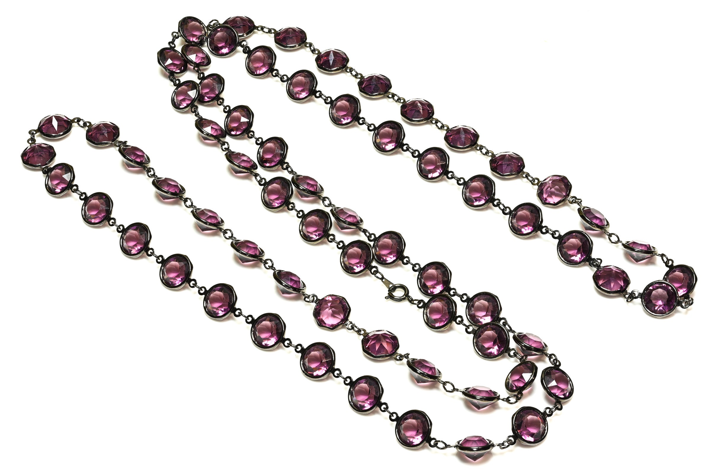 Vintage Austrian Purple Crystal Chiclet Sautoir Necklace