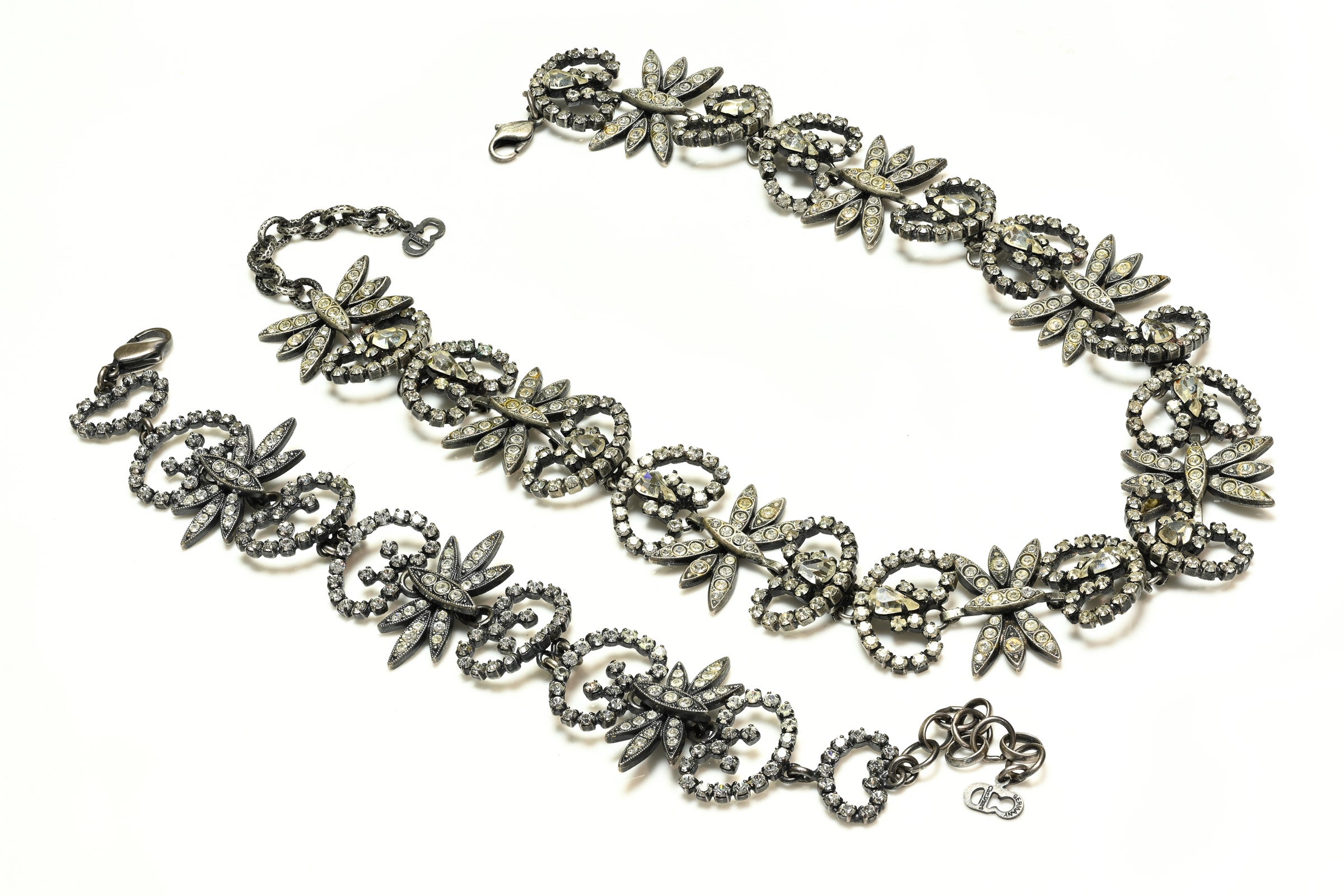 Vintage 1990's Christian Dior Galliano Crystal Dragonfly Bracelet Necklace Set